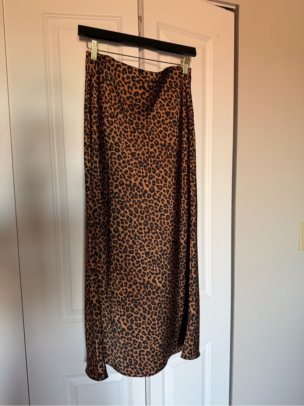 Zara Leopard Print Satin Midi Skirt Brown Black – Size XS
